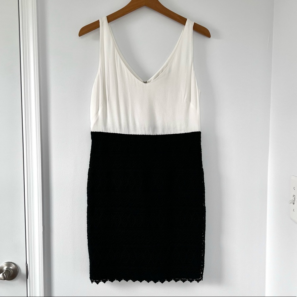 LOFT Women’s Petite Black & Cream Cocktail Dress with Lace, Size 6P, NWOT